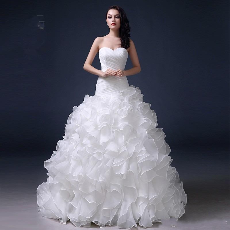 2016 New Ball Gown White Wedding Dresses Sexy Sweetheart Pleat Ruffles 